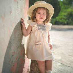 Babidu-فستان بناتي ناعم من القطن البيج | Childrensalon Outlet