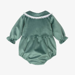 Babidu-Girls Velvet Green Playsuit | Childrensalon Outlet