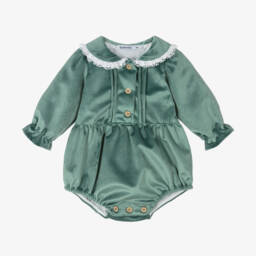 Babidu-Girls Velvet Green Playsuit | Childrensalon Outlet