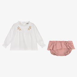 Babidu-Girls White Blouse & Pink Shorts Set | Childrensalon Outlet