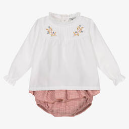 Babidu-Girls White Blouse & Pink Shorts Set | Childrensalon Outlet
