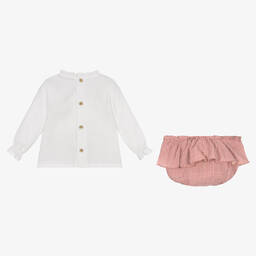 Babidu-Girls White Blouse & Pink Shorts Set | Childrensalon Outlet