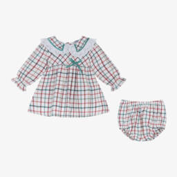 Babidu-Girls White Checked Cotton Frock | Childrensalon Outlet