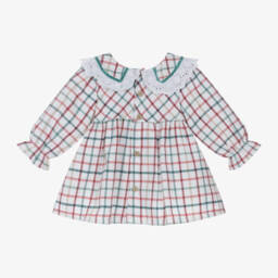 Babidu-Girls White Checked Cotton Frock | Childrensalon Outlet