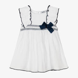Babidu-Girls White Cotton Dress | Childrensalon Outlet