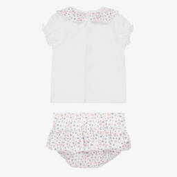 Babidu-Белый хлопковый наряд с цветочным узором для девочек | Childrensalon Outlet