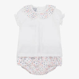 Babidu-Белый хлопковый наряд с цветочным узором для девочек | Childrensalon Outlet