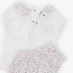 Babidu-Белый хлопковый наряд с цветочным узором для девочек | Childrensalon Outlet