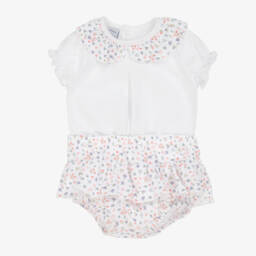 Babidu-Белый хлопковый наряд с цветочным узором для девочек | Childrensalon Outlet