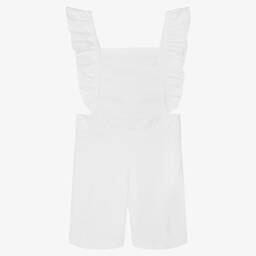 Babidu-Girls White Cotton Playsuit | Childrensalon Outlet