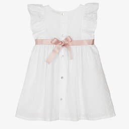 Babidu-Girls White Cotton Plumeti Dress | Childrensalon Outlet