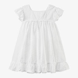 Babidu-Girls White Cotton Plumeti Dress | Childrensalon Outlet