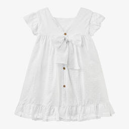 Babidu-Girls White Cotton Plumeti Dress | Childrensalon Outlet