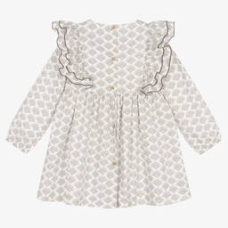 Babidu-Girls White Cotton Ruffle Dress | Childrensalon Outlet