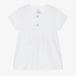 Babidu-Girls White Cotton T-Shirt | Childrensalon Outlet