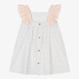 Babidu-Girls White Floral Cotton Dress | Childrensalon Outlet