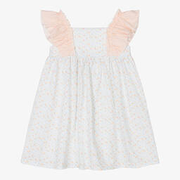 Babidu-Girls White Floral Cotton Dress | Childrensalon Outlet
