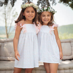 Babidu-Girls White Floral Cotton Dress | Childrensalon Outlet