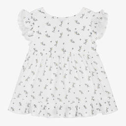 Babidu-Girls White Floral Cotton Dress | Childrensalon Outlet