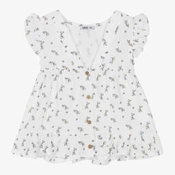 Babidu-Girls White Floral Cotton Dress | Childrensalon Outlet
