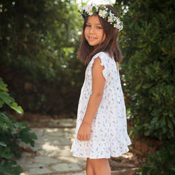 Babidu-Girls White Floral Cotton Dress | Childrensalon Outlet