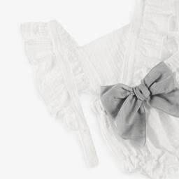 Babidu-Белый ромпер с цветочной вышивкой для девочек | Childrensalon Outlet