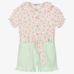 Babidu-Girls White & Green Floral Shorts Set | Childrensalon Outlet