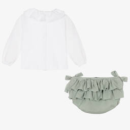 Babidu-Белая блузка и зеленые шорты для девочек | Childrensalon Outlet