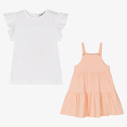 Babidu-Girls White & Pink Dress Set | Childrensalon Outlet