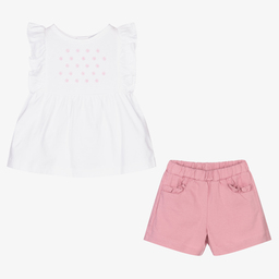 Babidu-Белый топ с розовыми шортами для девочек | Childrensalon Outlet