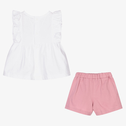 Babidu-Белый топ с розовыми шортами для девочек | Childrensalon Outlet