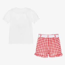 Babidu-Girls White & Red Gingham Shorts Set | Childrensalon Outlet