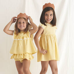 Babidu-Желтое хлопковое платье в клетку | Childrensalon Outlet