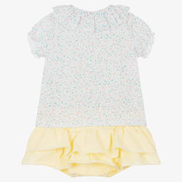 Babidu-طقم شورت قطن لون أصفر وأبيض بطبعة ورود | Childrensalon Outlet