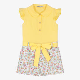 Babidu-Girls Yellow Floral Cotton Shorts Set | Childrensalon Outlet