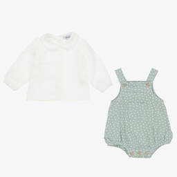 Babidu-طقم شورت دانغريز قطن لون أخضر وعاجي للأطفال | Childrensalon Outlet