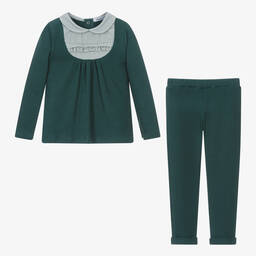Babidu-Green Striped Frills Front Trousers Set | Childrensalon Outlet