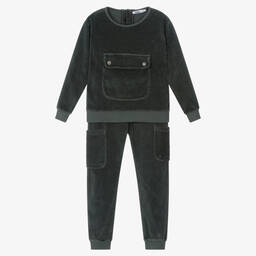 Babidu-Grey Cotton Corduroy Tracksuit | Childrensalon Outlet