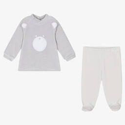 Babidu-Grey Velour 2 Piece Babygrow | Childrensalon Outlet