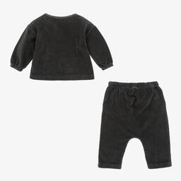 بابيدو -طقم بنطلون قطن عضوي مخمل كوردروي لون رمادي داكن للأطفال | Childrensalon Outlet