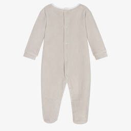 Babidu-Grey Velour Bear Babygrow | Childrensalon Outlet