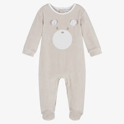 Babidu-Grey Velour Bear Babygrow | Childrensalon Outlet