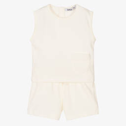 Babidu-Ivory Cotton Shorts Set | Childrensalon Outlet