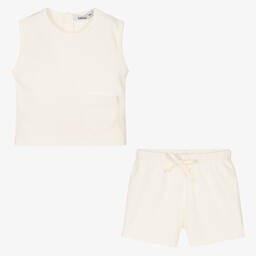 Babidu-Ivory Cotton Shorts Set | Childrensalon Outlet