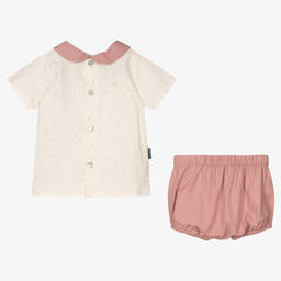 Babidu-Ivory & Pink Baby Shorts Set | Childrensalon Outlet