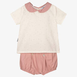 Babidu-Ivory & Pink Baby Shorts Set | Childrensalon Outlet
