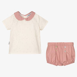 Babidu-Ivory & Pink Baby Shorts Set | Childrensalon Outlet