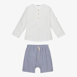 Babidu-Ivory Shirt & Blue Shorts Set  | Childrensalon Outlet