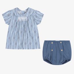 بابيدو -طقم شورت مطرز سموكينغ قطن لون كحلي وأبيض للأطفال | Childrensalon Outlet