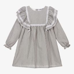 Babidu-Navy Blue Striped Cotton Dress | Childrensalon Outlet